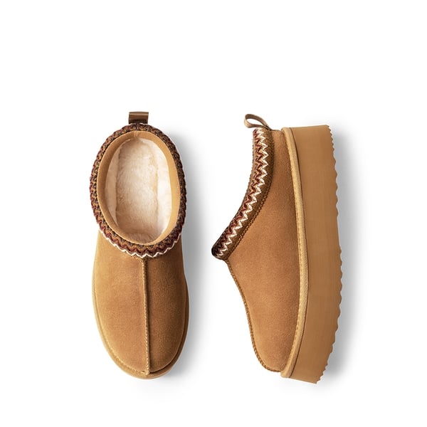 [FuzzyEasy Women's Platform Slip-on] Plush Fur-Lined Winter Platform Slippers - CHESTNUT - 4