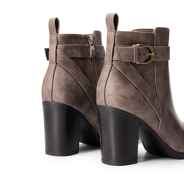 Vegan Leather Chunky Heel Ankle Boots - TAUPE-PU - 4