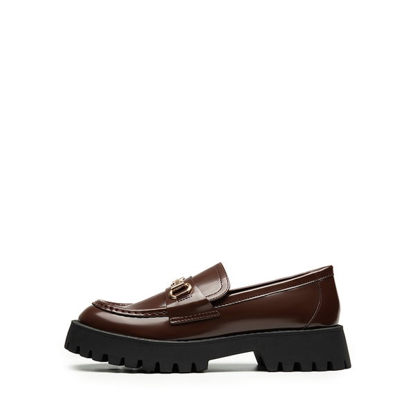 Metallic Vegan Leather Slip-on Loafers - BROWN-PU - 3