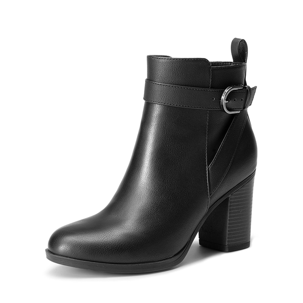 Vegan Leather Chunky Heel Ankle Boots - BLACK-PU -  0