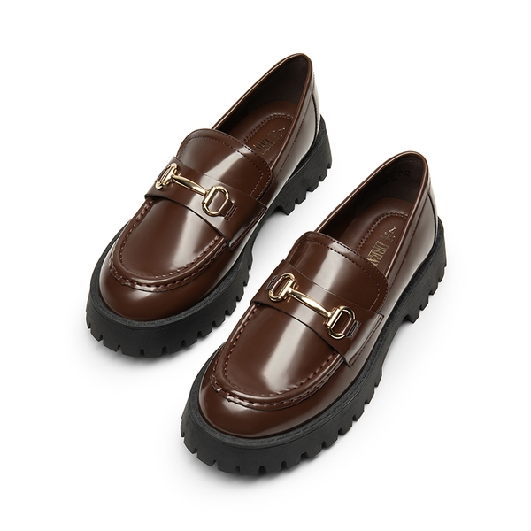 Metallic Vegan Leather Slip-on Loafers - BROWN-PU - 5