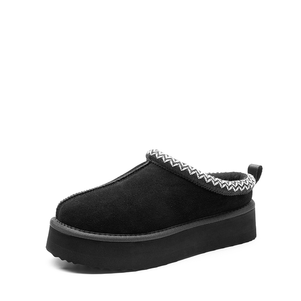 [FuzzyEasy Women's Platform Slip-on] Plush Fur-Lined Winter Platform Slippers - BLACK -  0