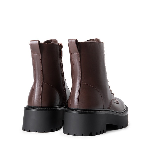 Chunky Non-Slip Combat Ankle Boots - DARK BROWN-PU - 4