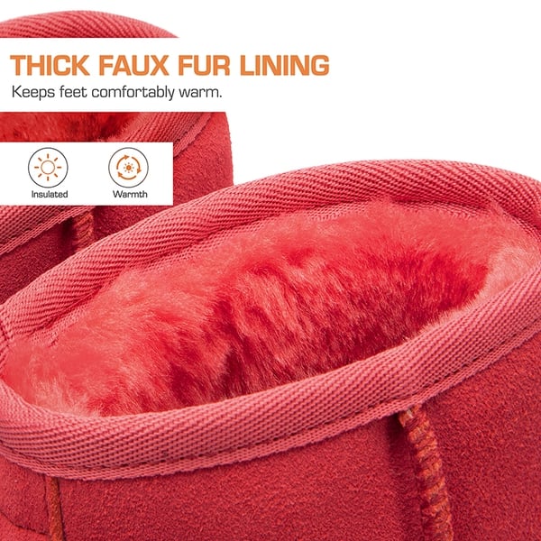 [FuzzyClassic Il Low Boot] Suede Slip-On Snow Ankle Boots - RED - 5