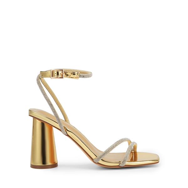 Cylindrical Ankle-Strap Heel Sandals - GOLD-RHINESTONE - 3