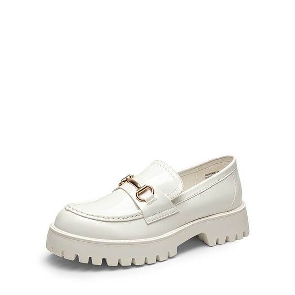 Metallic Vegan Leather Slip-on Loafers - WHITE-PU -  0