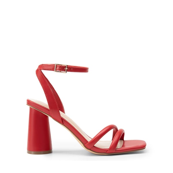 Cylindrical Ankle-Strap Heel Sandals - RED-PU - 3