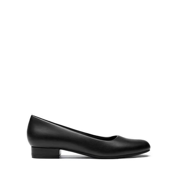 Classic Low Block Heel Slip-On Pumps - BLACK-PU - 3