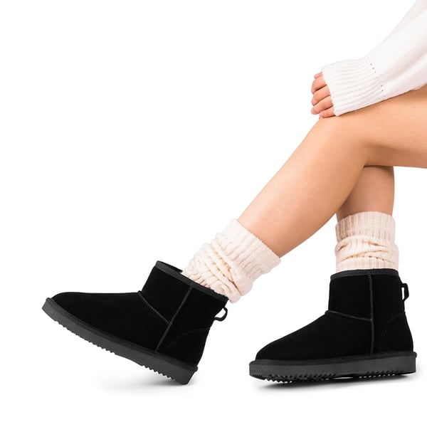 [FuzzyClassic Il Low Boot] Suede Slip-On Snow Ankle Boots - BLACK - 1