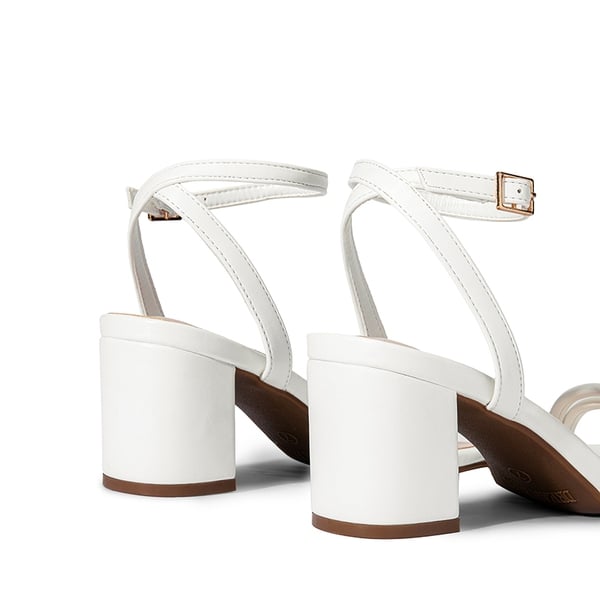 Asymmetric Strap Block Heel Sandals - WHITE-PU - 4