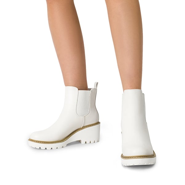 Classic Vegan Leather Chelsea Ankle Boots - WHITE-PU - 1