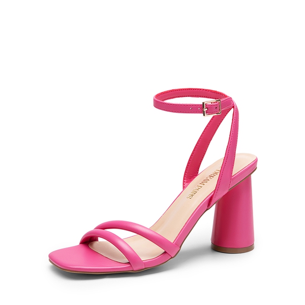 Cylindrical Ankle-Strap Heel Sandals - HOT PINK-PU -  0