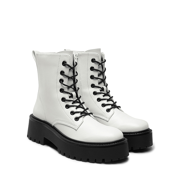 Chunky Non-Slip Combat Ankle Boots - WHITE-PU - 5