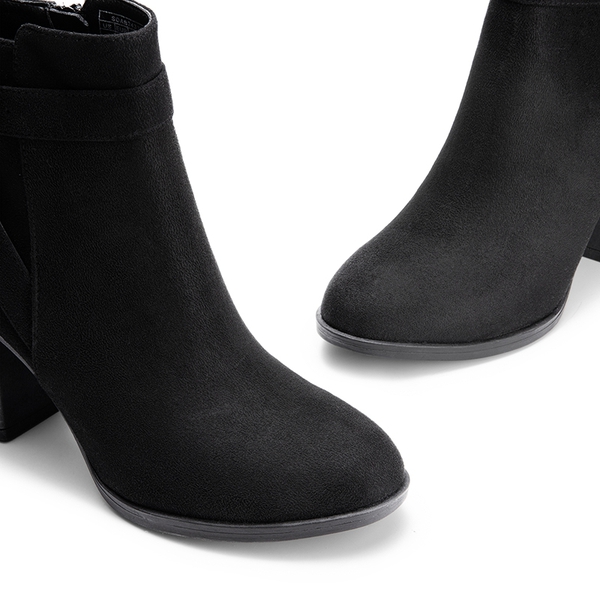 Vegan Leather Chunky Heel Ankle Boots - BLACK-SUEDE - 5