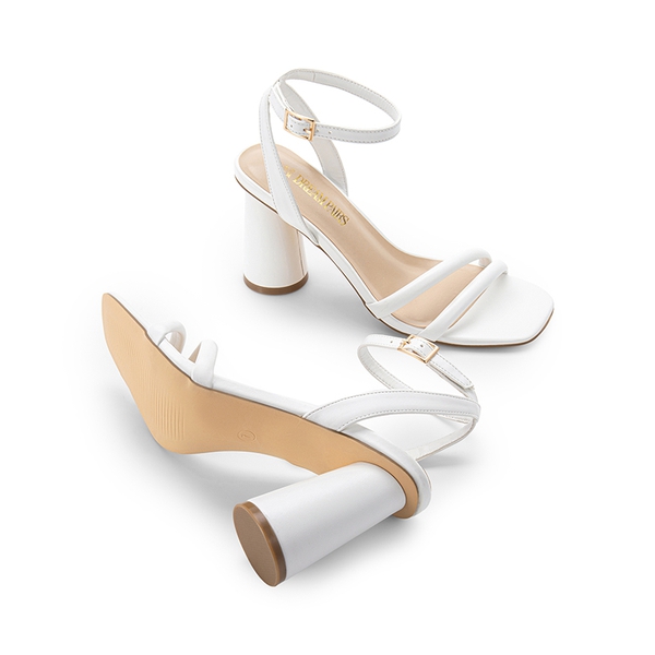 Cylindrical Ankle-Strap Heel Sandals - WHITE-PU - 6