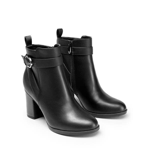 Vegan Leather Chunky Heel Ankle Boots - BLACK-PU - 6