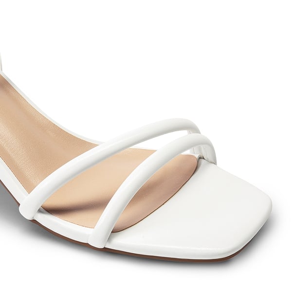 Asymmetric Strap Block Heel Sandals - WHITE-PU - 6