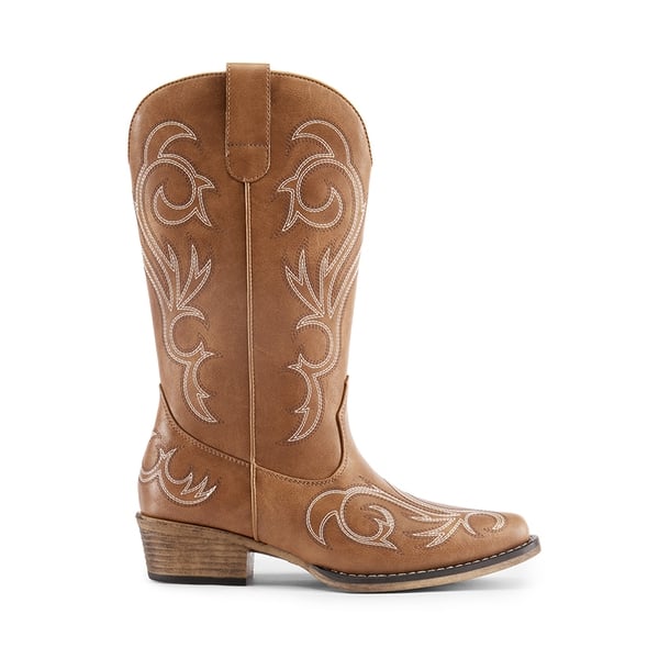 Square-toe Mid-Calf Cowgirl Boots - TAN - 3