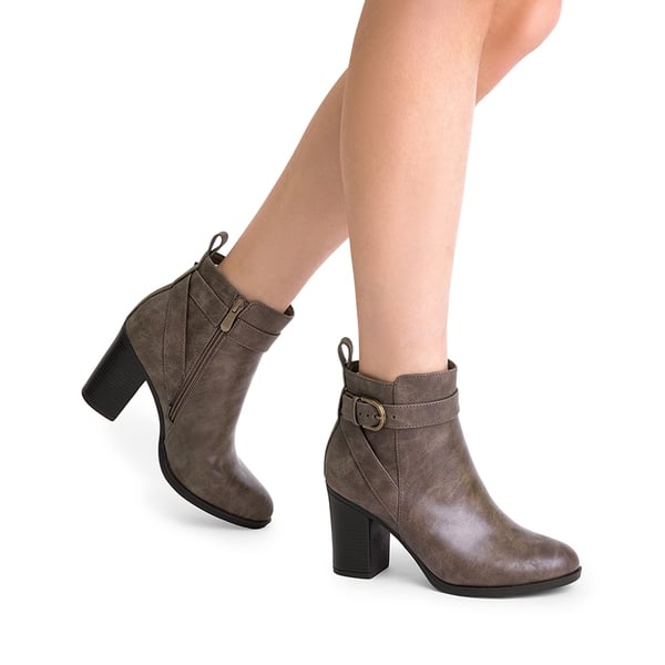 Vegan Leather Chunky Heel Ankle Boots - TAUPE-PU - 2