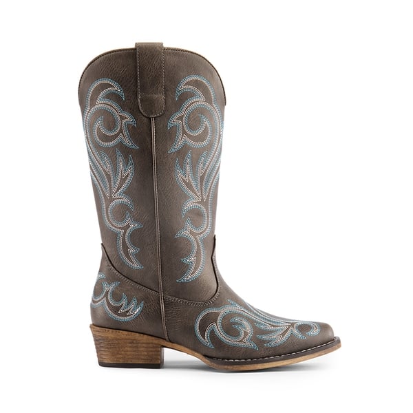 Square-toe Mid-Calf Cowgirl Boots - BROWN - 3