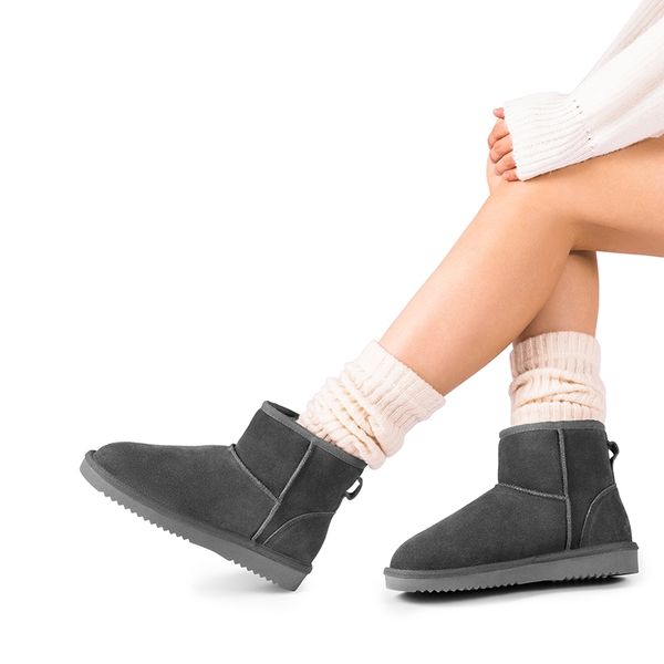 [FuzzyClassic Il Low Boot] Suede Slip-On Snow Ankle Boots - GREY - 1