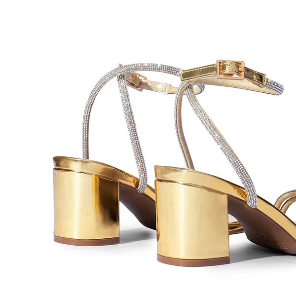 Asymmetric Strap Block Heel Sandals - GOLD-RHINESTONE - 4