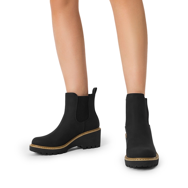 Classic Vegan Leather Chelsea Ankle Boots - BLACK-NUBUCK - 1