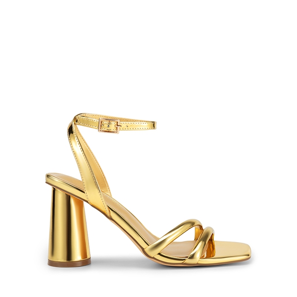 Cylindrical Ankle-Strap Heel Sandals - GOLD-PU - 3