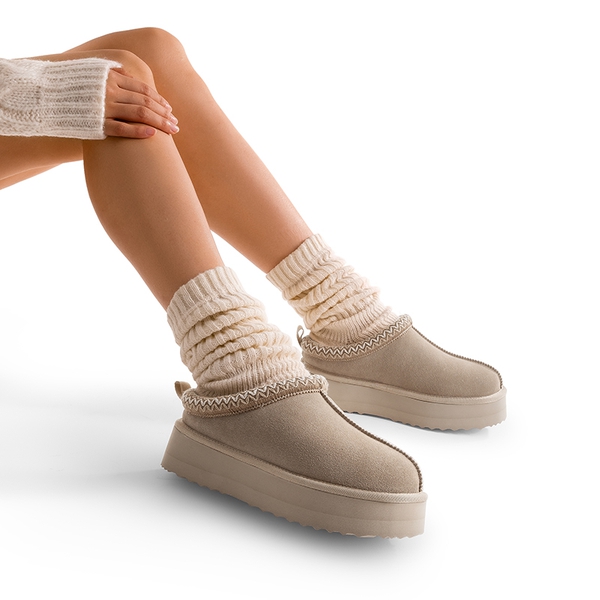 [FuzzyEasy Women's Platform Slip-on] Plush Fur-Lined Winter Platform Slippers - SAND - 2