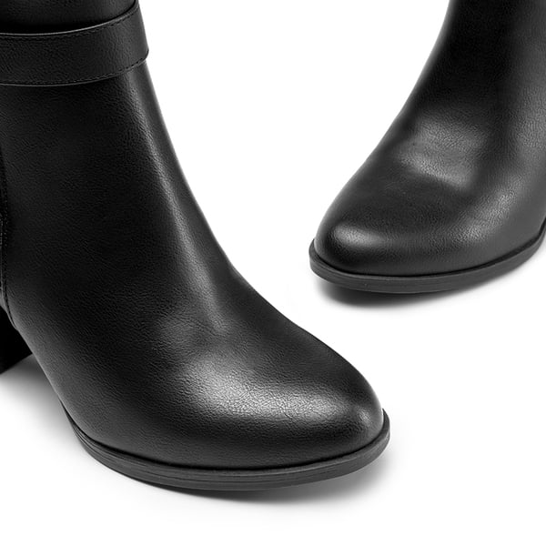 Vegan Leather Chunky Heel Ankle Boots - BLACK-PU - 5
