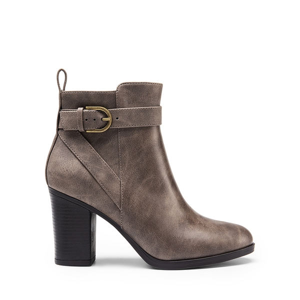 Vegan Leather Chunky Heel Ankle Boots - TAUPE-PU - 3