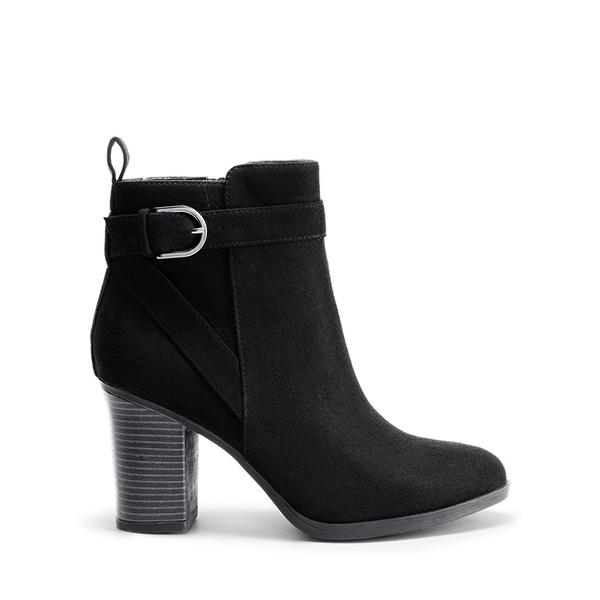Vegan Leather Chunky Heel Ankle Boots - BLACK-SUEDE - 3