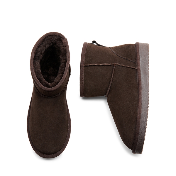 [FuzzyClassic Il Low Boot] Suede Slip-On Snow Ankle Boots - BROWN - 6