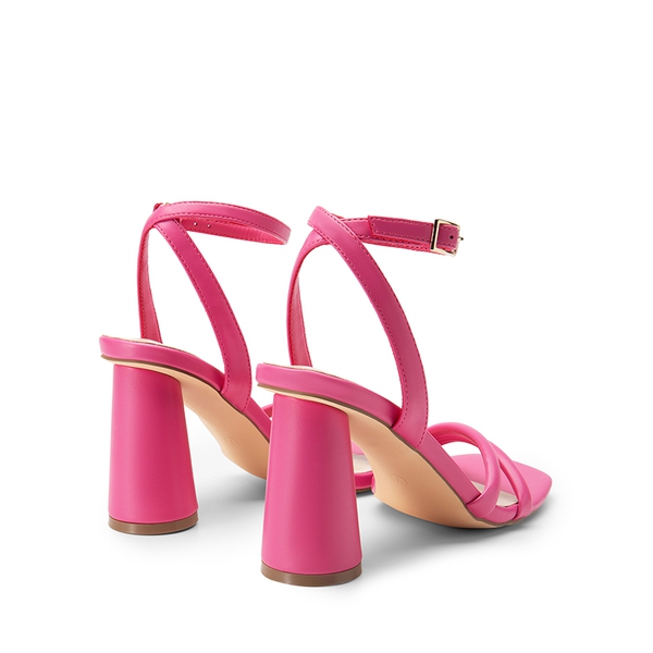 Cylindrical Ankle-Strap Heel Sandals - HOT PINK-PU - 4
