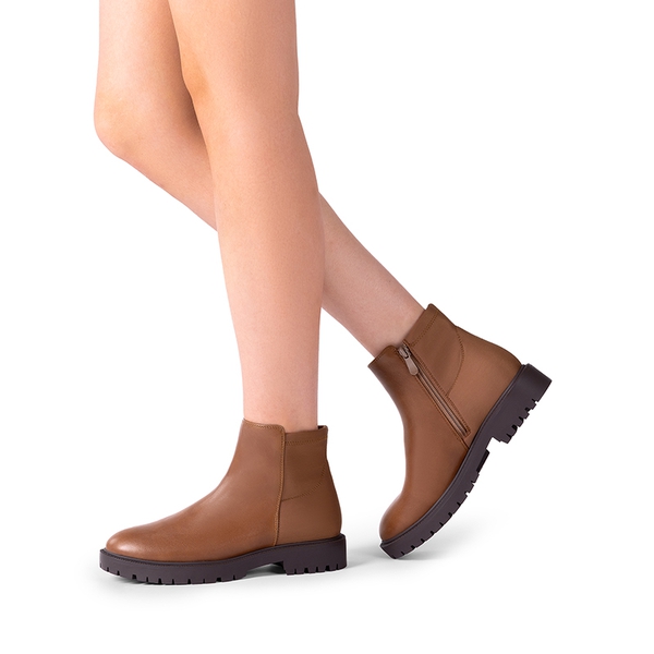 Chelsea Low Heel Pull-On Ankle Boots - BROWN-LYCRA - 2
