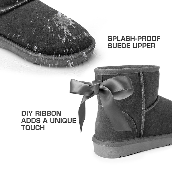 [FuzzyClassic Il Low Boot] Suede Slip-On Snow Ankle Boots - GREY - 4