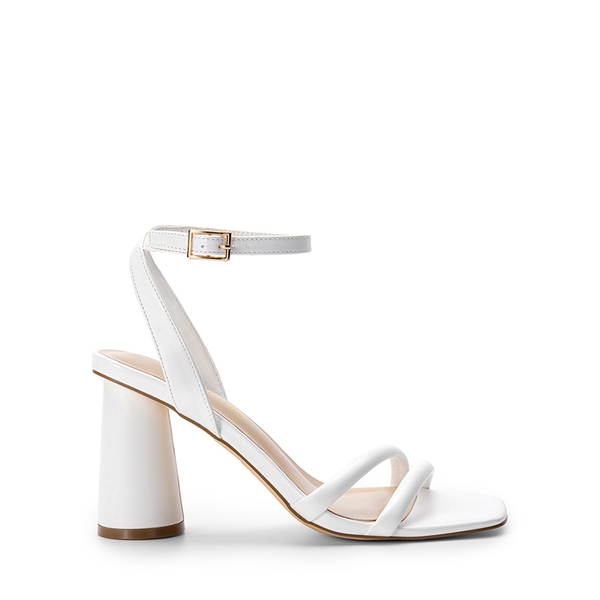 Cylindrical Ankle-Strap Heel Sandals - WHITE-PU - 4