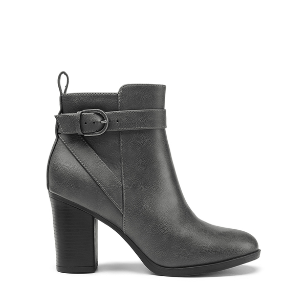 Vegan Leather Chunky Heel Ankle Boots - GREY-PU - 3