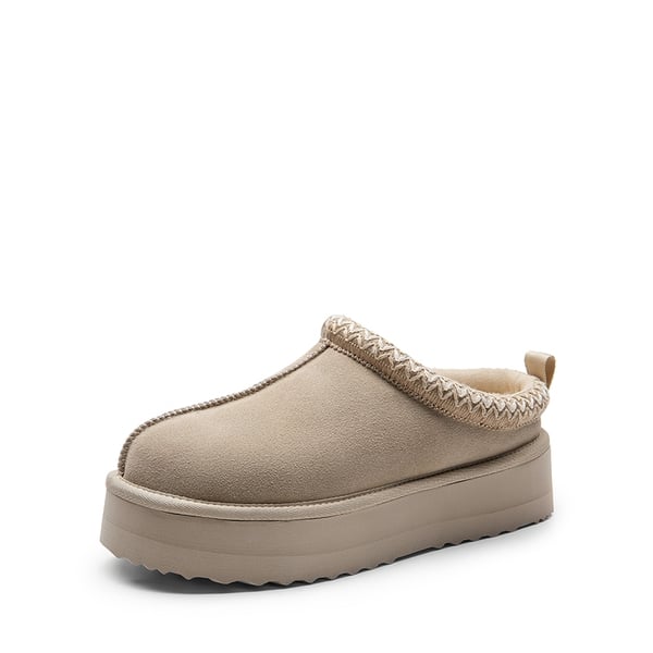 [FuzzyEasy Women's Platform Slip-on] Plush Fur-Lined Winter Platform Slippers - SAND -  0