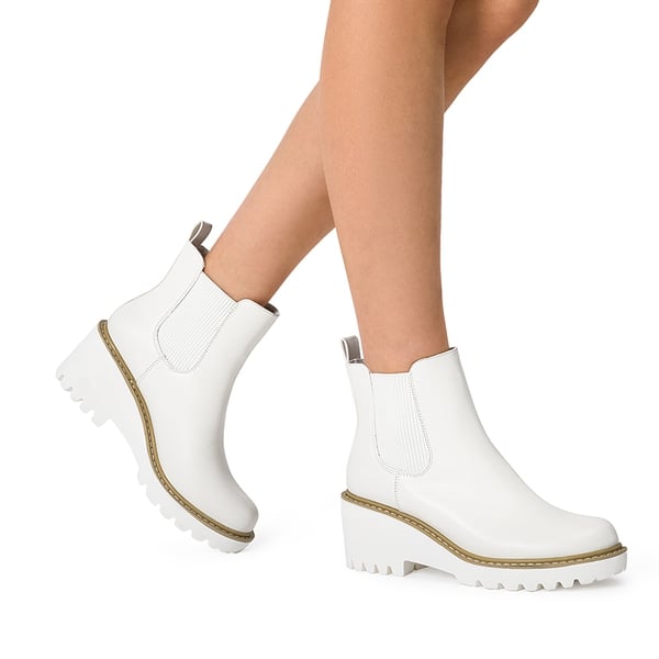 Classic Vegan Leather Chelsea Ankle Boots - WHITE-PU - 2