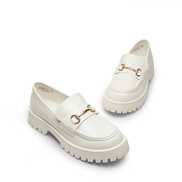 Metallic Vegan Leather Slip-on Loafers - WHITE-PU - 4