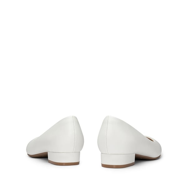 Classic Low Block Heel Slip-On Pumps - WHITE-PU - 4