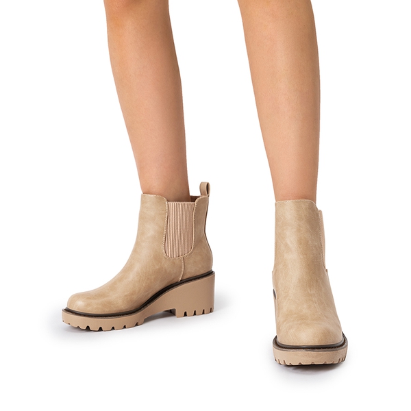 Cushioned Lining Wedge Chelsea Ankle Boots - NUDE-NUBUCK - 1