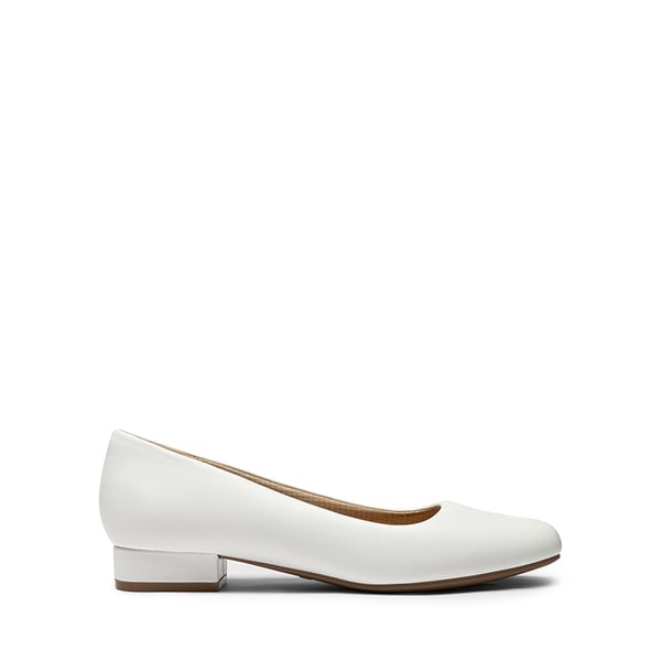 Classic Low Block Heel Slip-On Pumps - WHITE-PU - 3