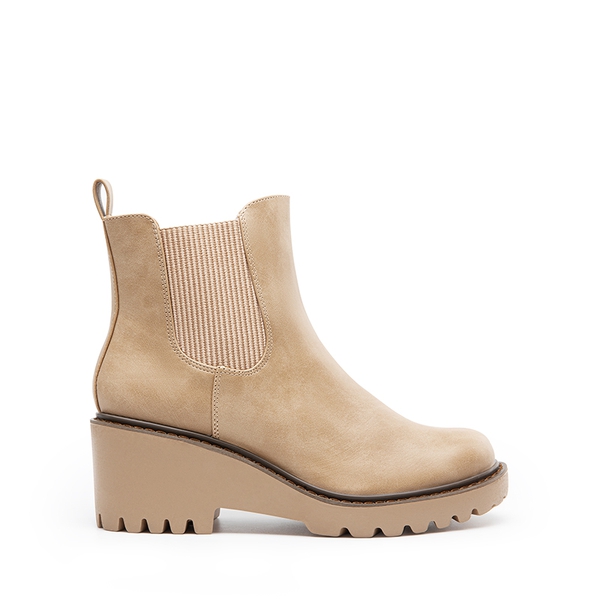 Cushioned Lining Wedge Chelsea Ankle Boots - NUDE-NUBUCK - 3