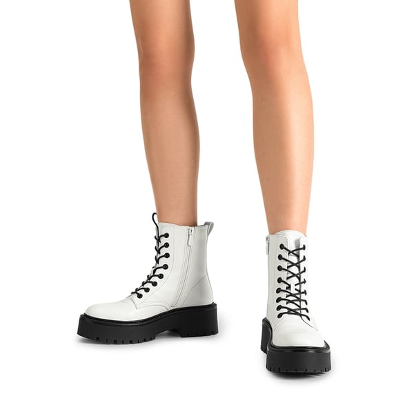 Chunky Non-Slip Combat Ankle Boots - WHITE-PU - 1