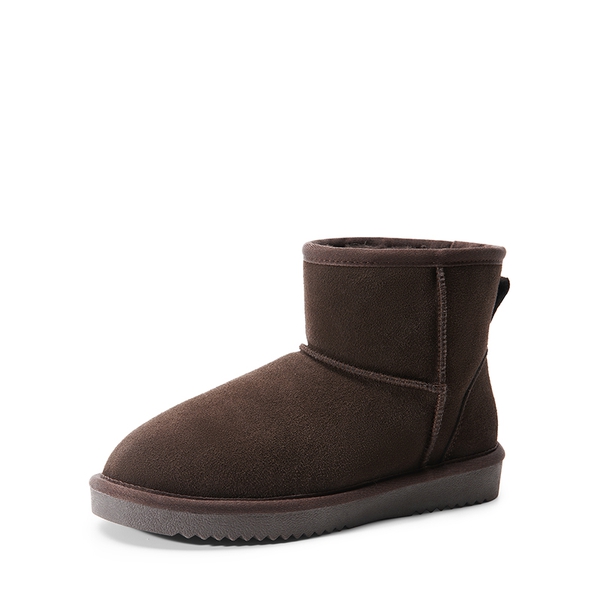 [FuzzyClassic Il Low Boot] Suede Slip-On Snow Ankle Boots - BROWN -  0