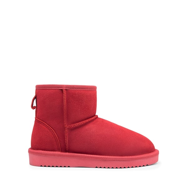 [FuzzyClassic Il Low Boot] Suede Slip-On Snow Ankle Boots - RED - 2