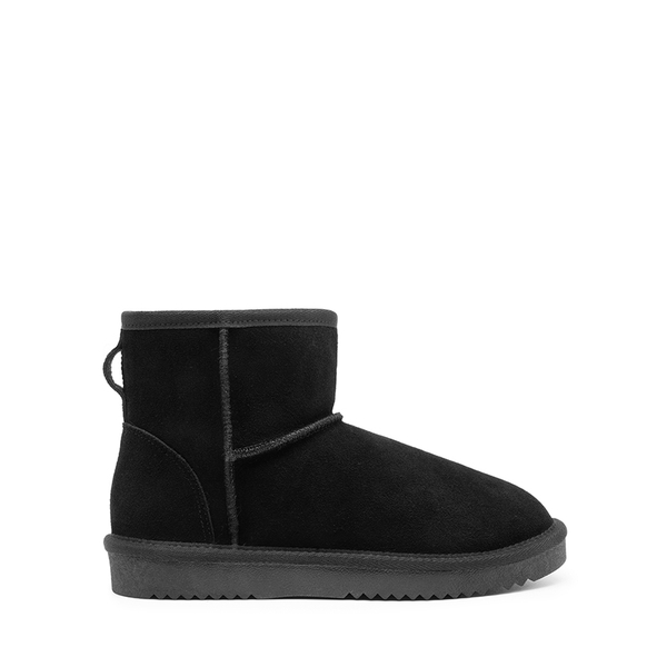 [FuzzyClassic Il Low Boot] Suede Slip-On Snow Ankle Boots - BLACK - 2