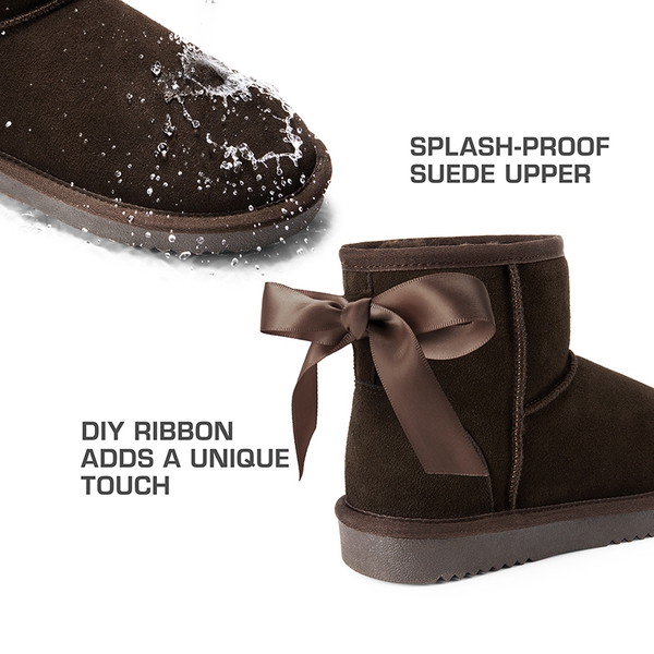 [FuzzyClassic Il Low Boot] Suede Slip-On Snow Ankle Boots - BROWN - 4
